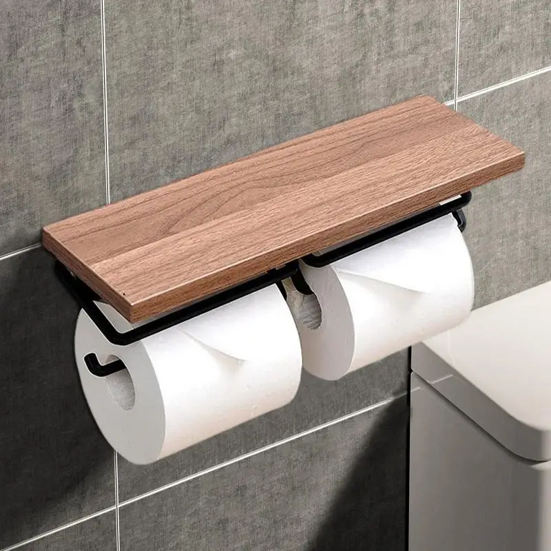 

Bathroom Toilet Paper Holder Wall Mount Toilet Tissue Roll Holder with Phone Shelf Matte Black Paper Dispenser for Bathroom