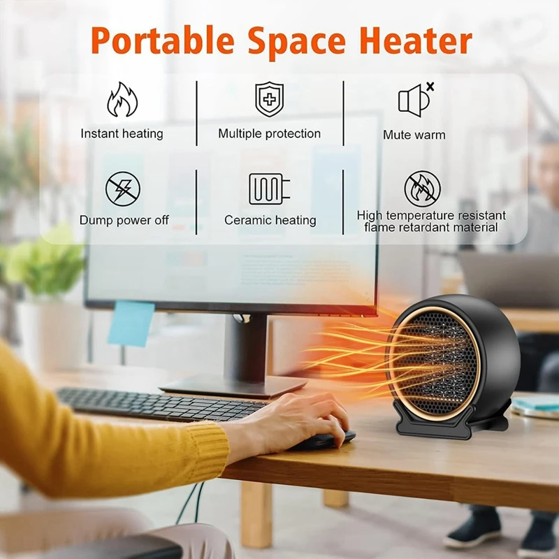 Mini Space Heater Portable Space Heaters For Indoor Use, 2-Speed 800-1200W Energy Efficient Portable Heater For Office EU Plug