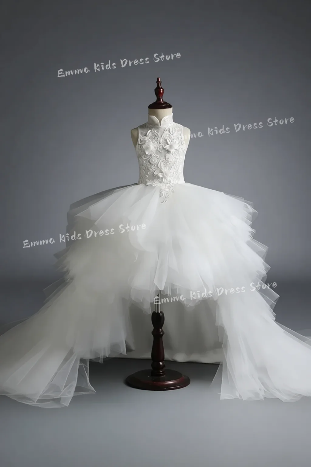 

Пышное белое кружевное платье DROIS с длинным шлейфом для девочек: на Первое Причастие, нарядное бальное платье, платье для девочек-цветочниц на свадьбу