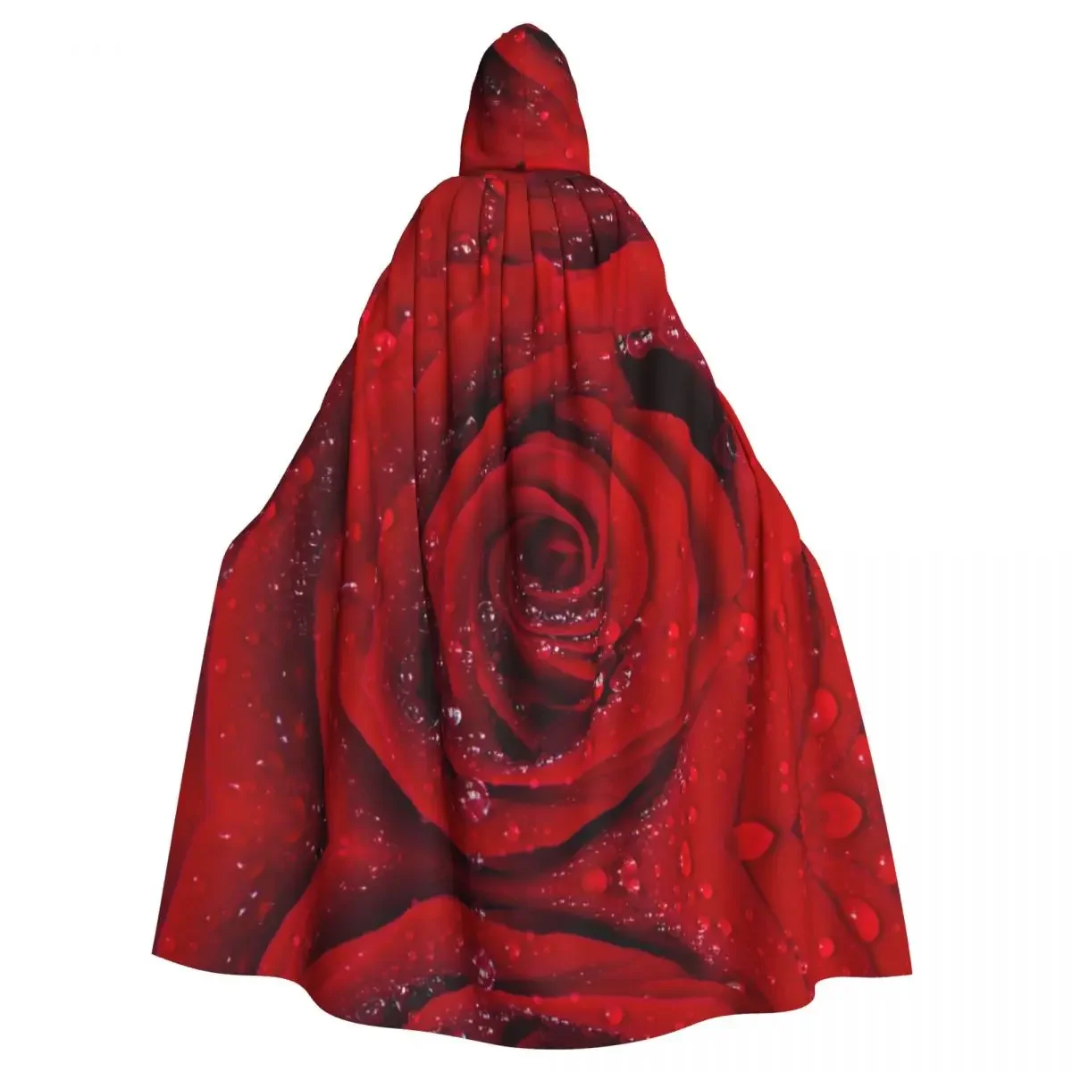 Unisex Adult Red Rose Petals With Rain Drops  with Hood Long Witch Costume Cosplay