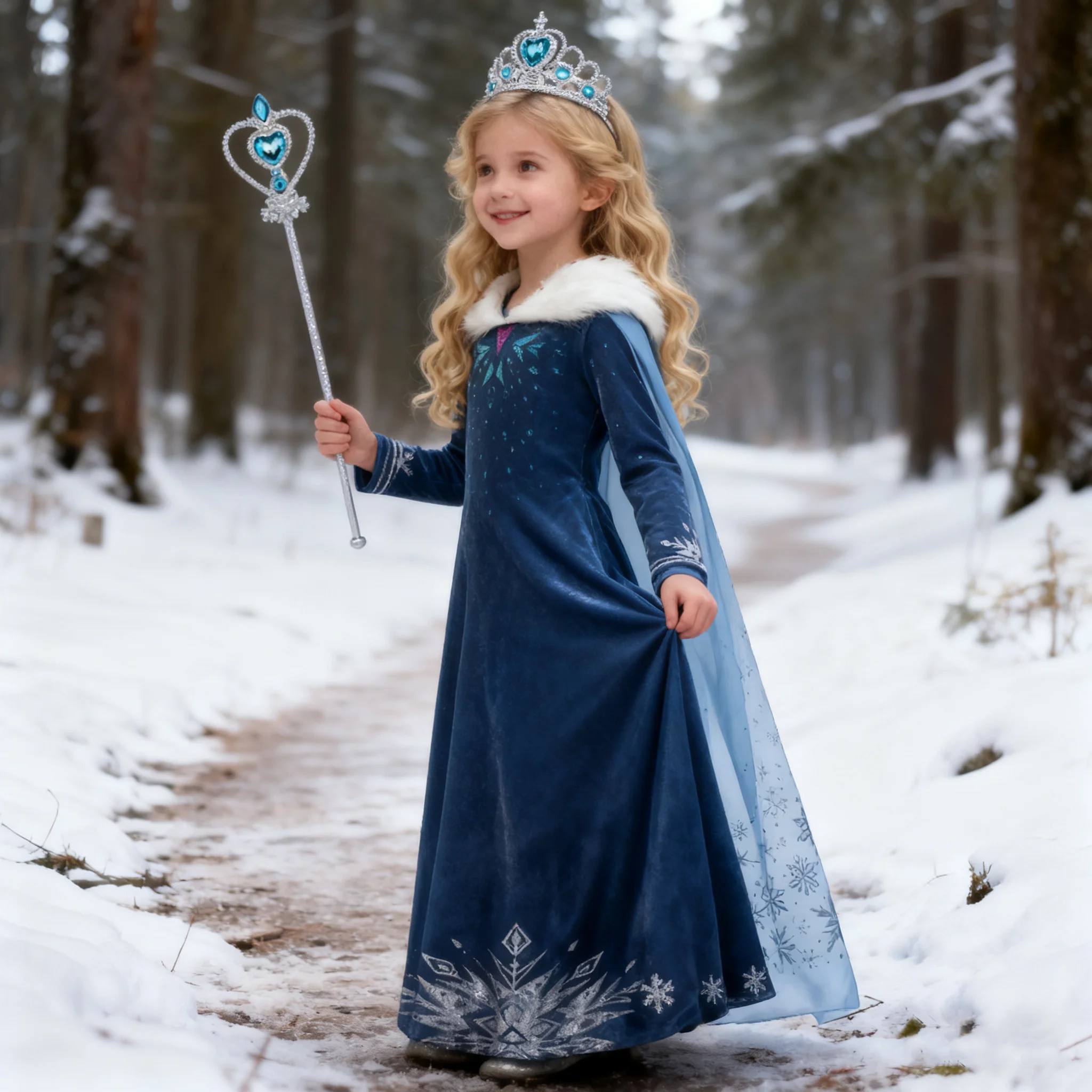 الأزرق ندفة الثلج فستان الأميرة الشتاء طويلة الأكمام الفراء طوق ملكة الثلج فستان مُصمم حسب الطلب فتاة إلسا السنة الجديدة عيد الميلاد ملابس للحفلات