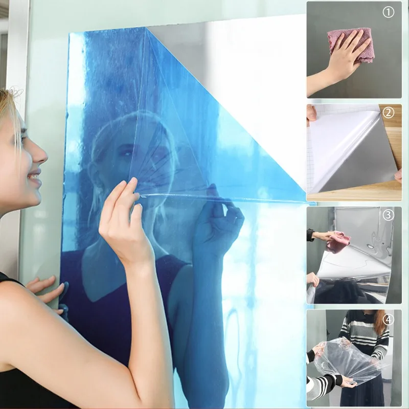 Miroir sur pied HD auto-adhésif 60x200cm, miroir mural sans perçage pour chambre à coucher, dressing, maisons en location, panneau réfléchissant à large champ de vision pour vérifier les tenues, application pour salle de sport à domicile et studio de danse