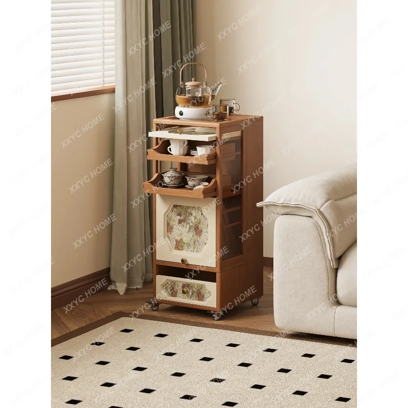 LMedieval style printed storage cabinet, living room sofa side solid wood storage cabinet