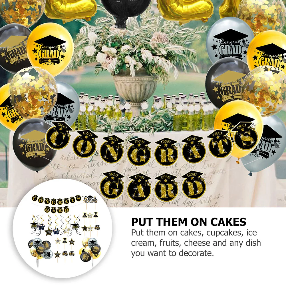 

30 Pcs Graduation Season Decoration Cake Decorations Party Adornments Supplies for Latex Balloons Emulsion Home Baking Decors