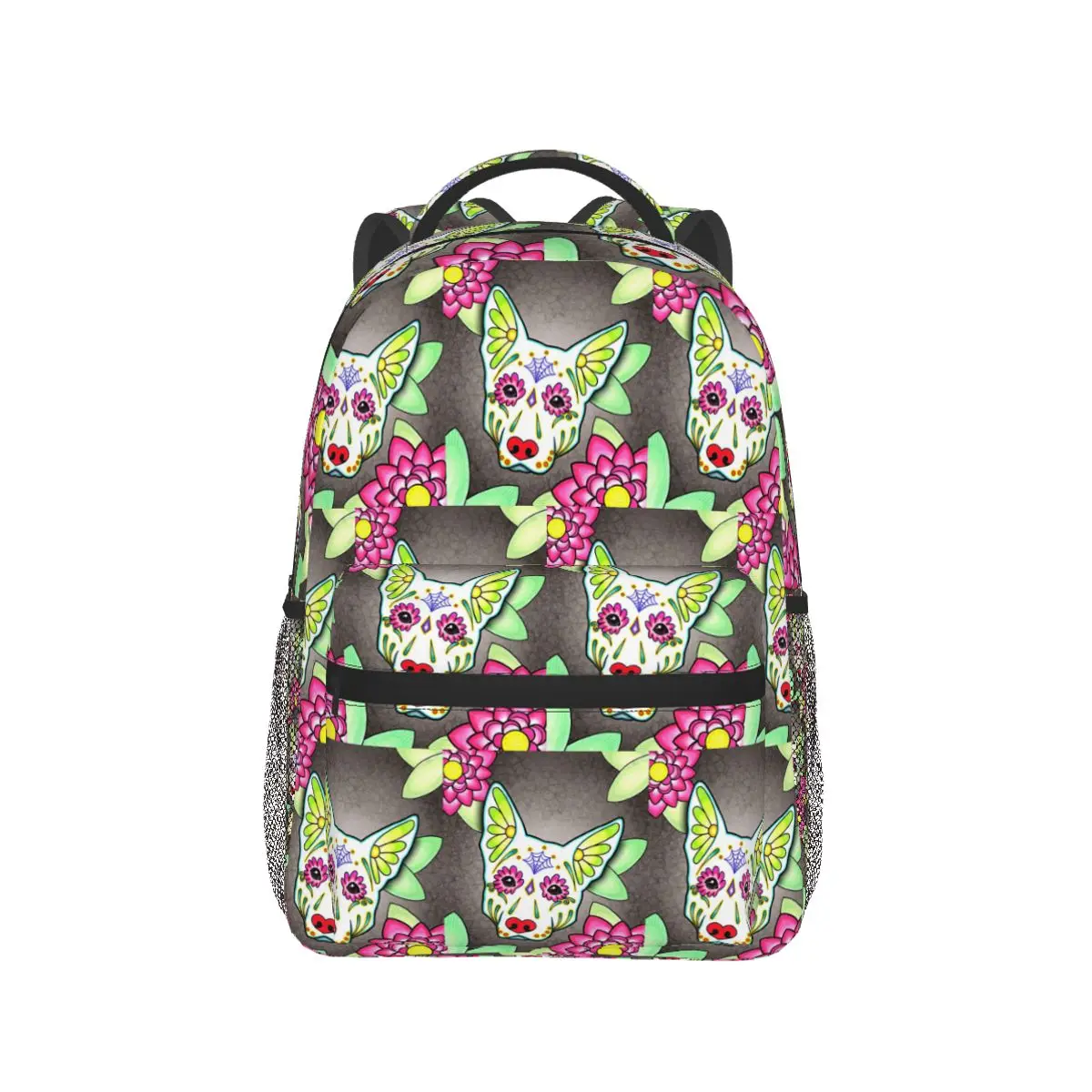 Day Of The Dead German Shepherd In White Sugar Skull Dog Student Backpack School Bag Daypack Fashion Bookbag Shoulder Bags