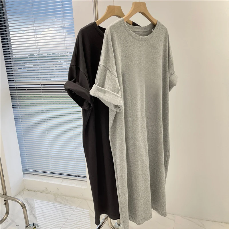 Odzież damska Solidna sukienka z krótkim rękawem Casual Loose Pullover Tunic Summer Wygodne proste sukienki proste