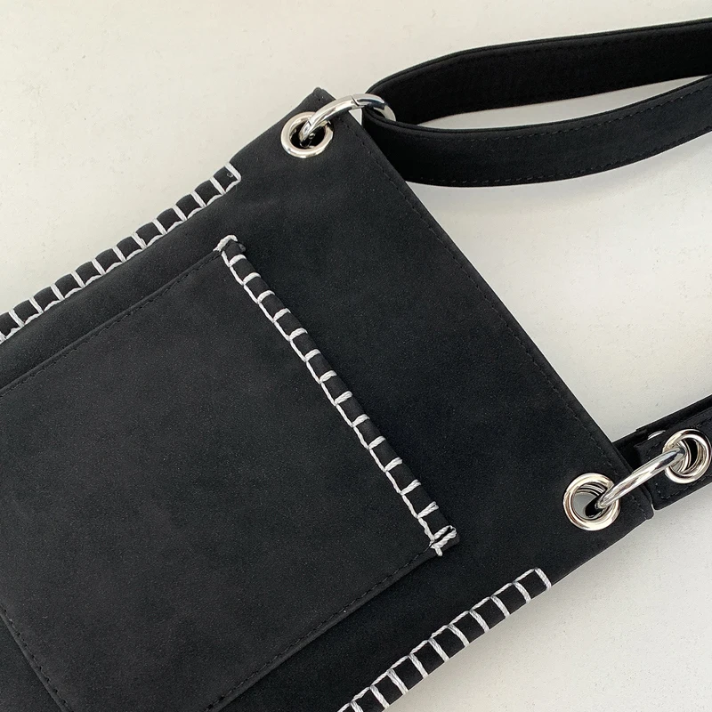 Korean Faux Suede Messenger Bags For Women Luxury Designer Handbags Purses 2026 New In Hand Stitched Trim Slim Underarm Shoulder