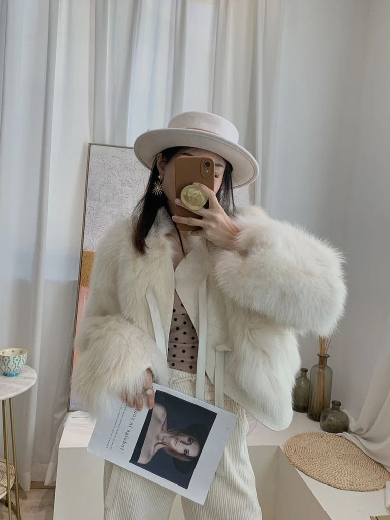 

Winter Slimming Faux Fox Fur Jacket for Women 2023 Short Plush Coat Young Fashion Trendy Chic Thermal Outerwear Brown Black