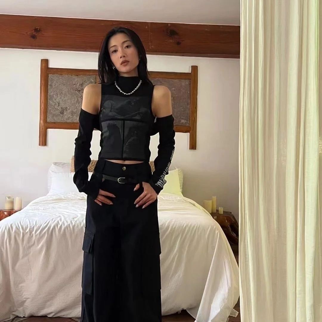 

Detachable Sleeve T-Shirt Women T Shirts Elegant Summer Y2K Clothes Patchwork Cropped Top Millennial Streetwear Batwing Hipster