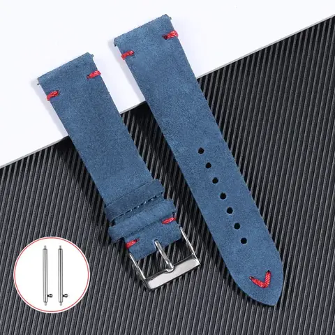 18mm 20mm 22mm High Quality Suede Leather Vintage Watch Strap Blue Watchband Replacement Strap Sport Bracelet Watch Accessories