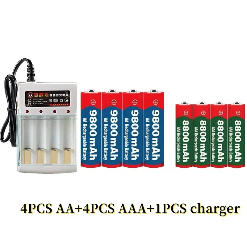 NEW 1.5V AA9800mAh+AAA8800mAh+charger 1.5V, Rechargeable Nickel Hydrogen Battery, Used for Electronic Toys,  Camera Batteries