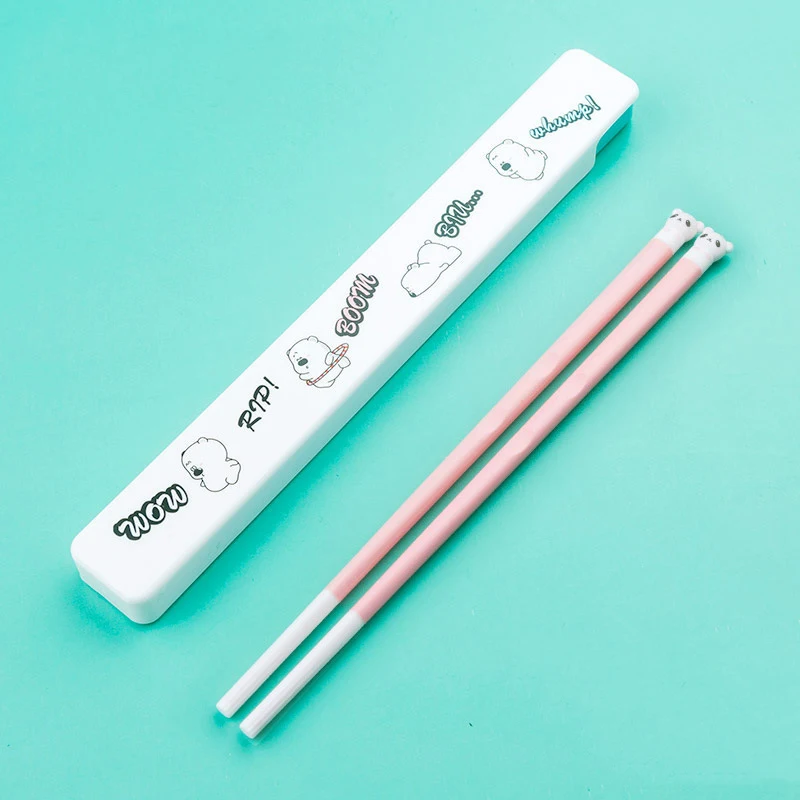 Pink Portable Cutlery Set Students And Children Travel Cutlery Box Chopsticks Spoon Cute Panda Chopsticks Home Tableware