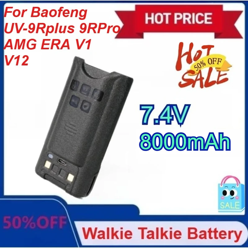 

For Baofeng Walkie Talkie UV-9R Plus 7.4V 8000mAh Battery with Type-C Charging for UV 9R Pro V1 V2 UV9R PLUS Radio