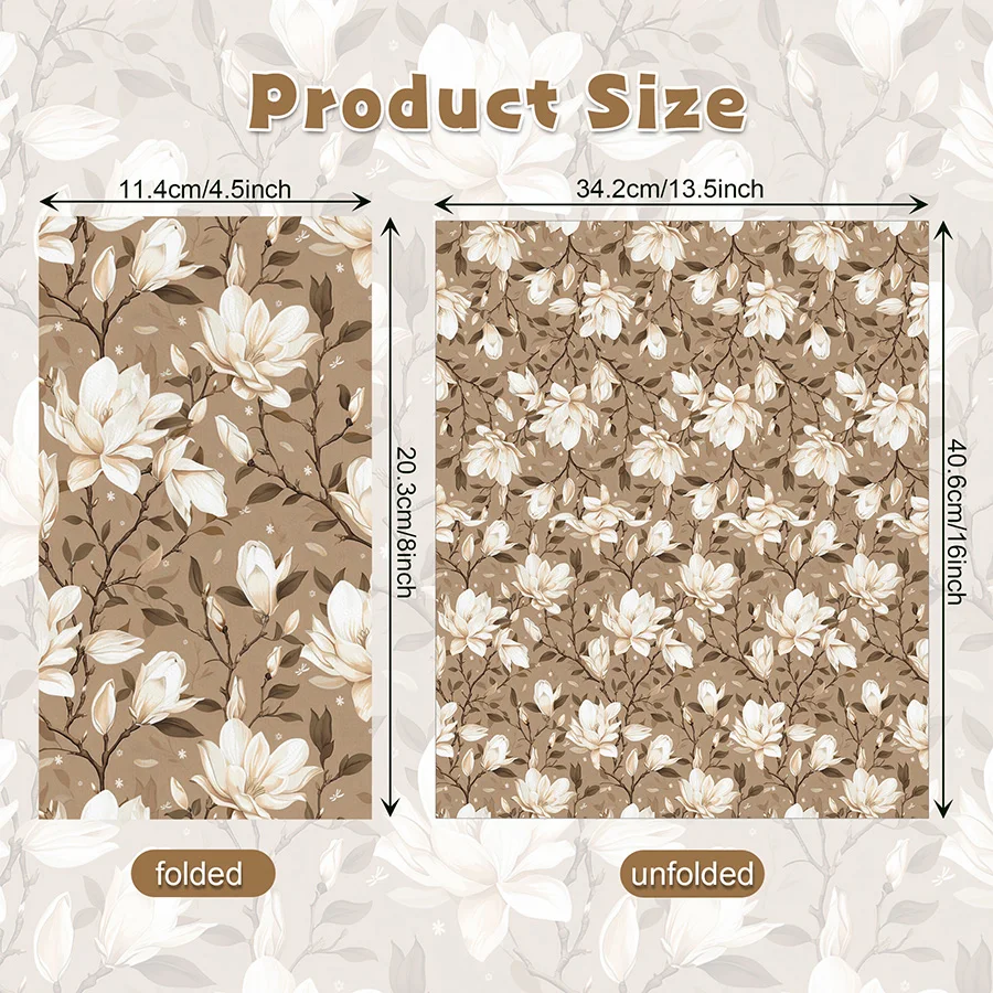Vintage Brown & White Magnolia Floral Paper Napkins Disposable Serviettes for Farmhouse Wedding Tea Party DIY Decoupage Table De