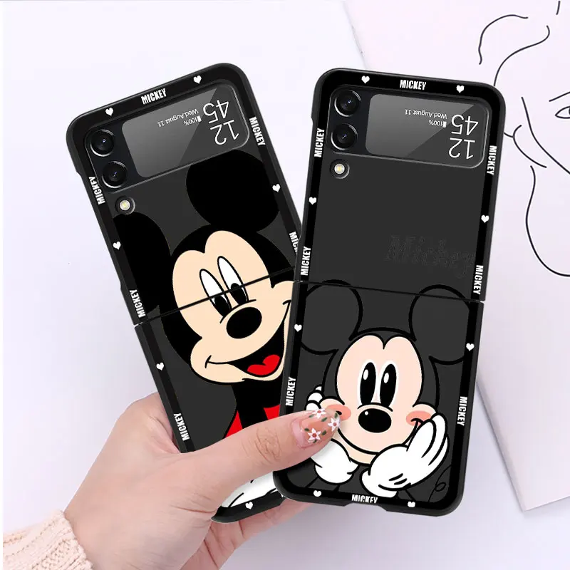 Case for Samsung Galaxy Z Flip 4 3 5 5G Flip Shockproof Capa 6.7 Inches Black Hard PC ZFlip 4 Phone Cover Cute Mickey Mouse