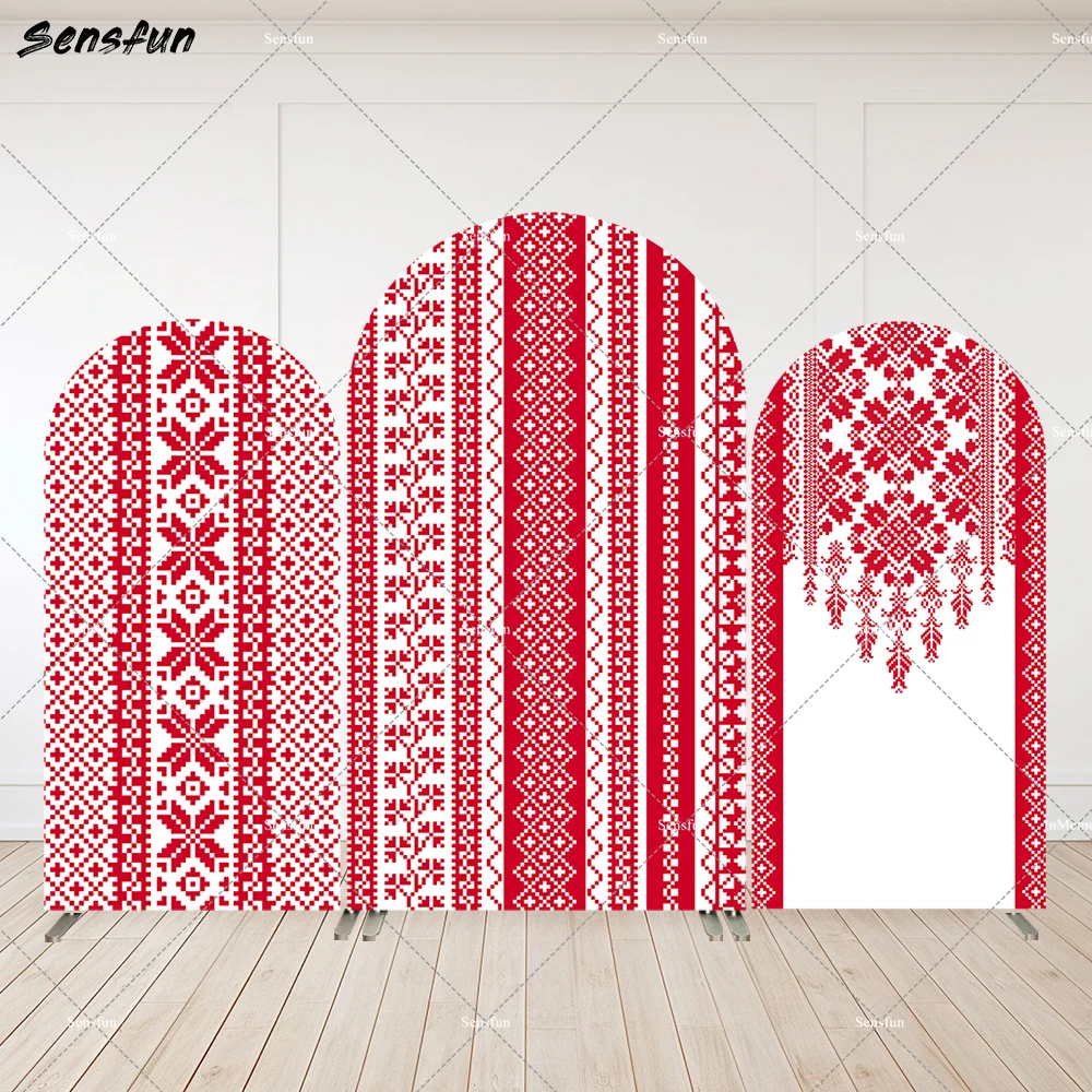 البوهيمي لهم قوس لوحات الحائط غطاء أحمر أبيض التطريز عيد ميلاد خلفية الحناء حفل زفاف الديكورات مقوس خلفية راية