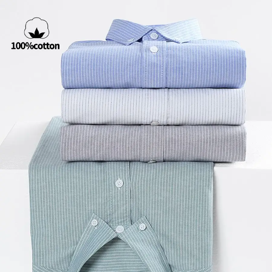 Men's 100% Cotton Oxford Shirt - Breathable Vertical Stripe Slim Fit with  Wrinkle-Resistant Long Sleeve for Business Casual
