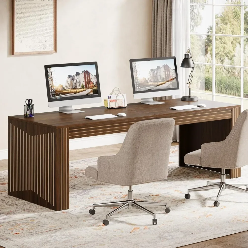 

79 inch extra long office desk, double person office desk in home office, wooden long computer desk and writing desk in office