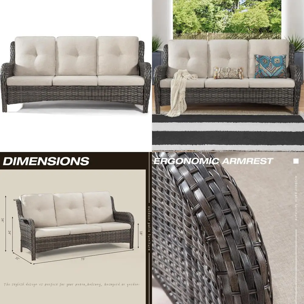 

3-Seater Outdoor Wicker Sofa Set with Deep Seating and Olefin Cushions for Patio and Garden in Mixed Grey