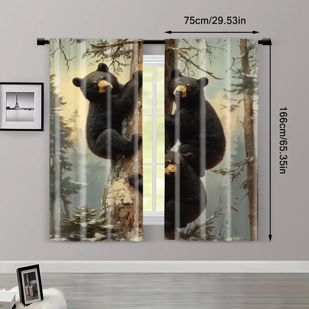 2pcs, Drapes Brown Bear Versatile Polyester,Without Electricity Spring Party & Holiday Decor Suitable for Office Decoration