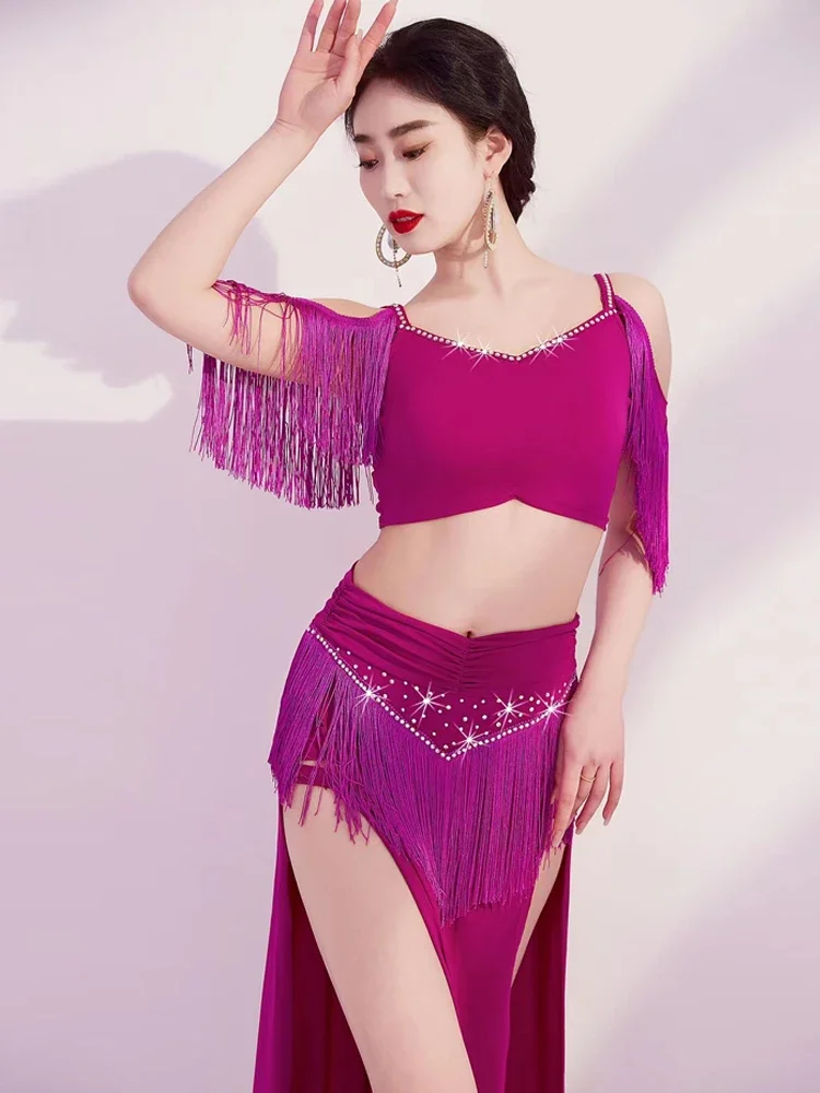 Adult 2024 New Belly Dance Dress Practice Dress Eastern Dance Shining Tassel Performance Costume Weat Suit Set