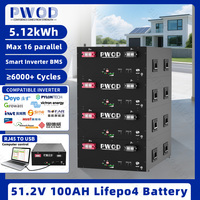 LiFePO4 Battery Pack 48V 100AH Grade A 5.12KW Rechargeable Built-in BMS Low Maintenance Cost 6000 Cycle For Backup Power bank RV