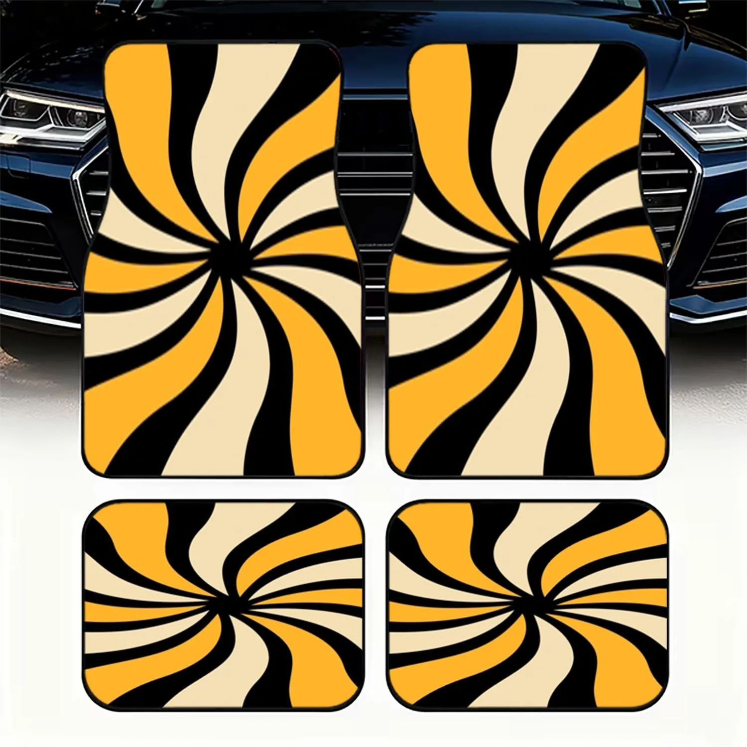 4pcs Retro Spiral Pattern Car Floor Mats | Polyester Material, Universal Fit For Car Interior, Stylish & Durable, Easy To Clean