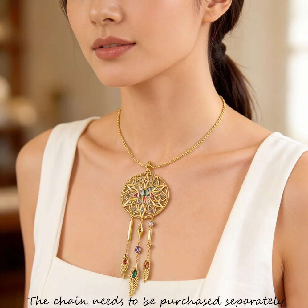 Pendant Large Lucky Dreamcatcher,Summer Brand New Fine Jewelry Europe Golden S925 Sterling Silver Gift For Women