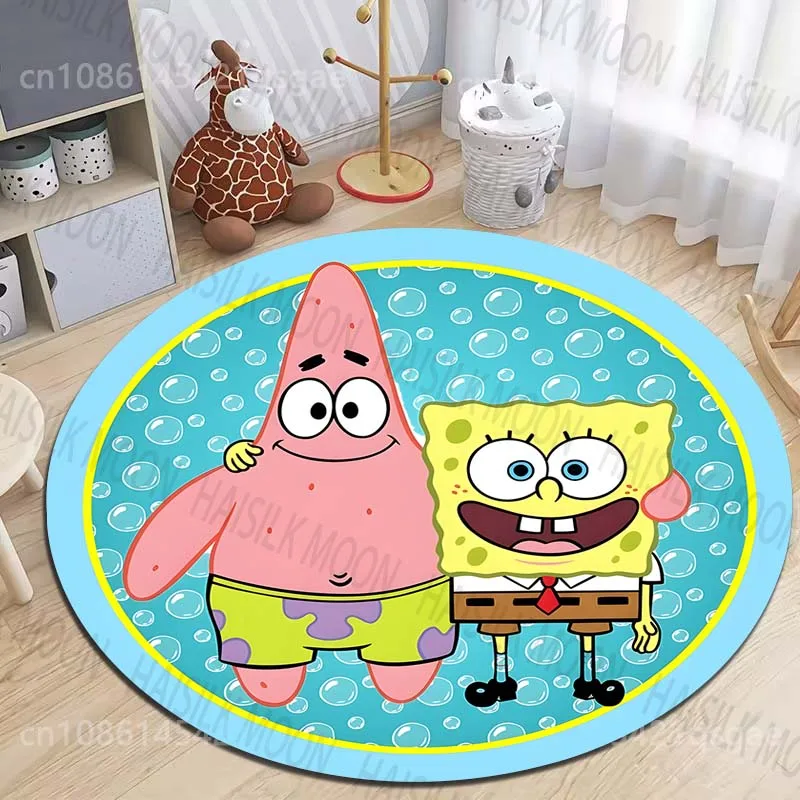 Tapetes Redondos com Estampa do Bob Esponja em Vários Tamanhos para Sala de Estar, Quarto, Tapetes de Chão, Quarto Infantil, Carpete Doméstico, Decoração para Casa