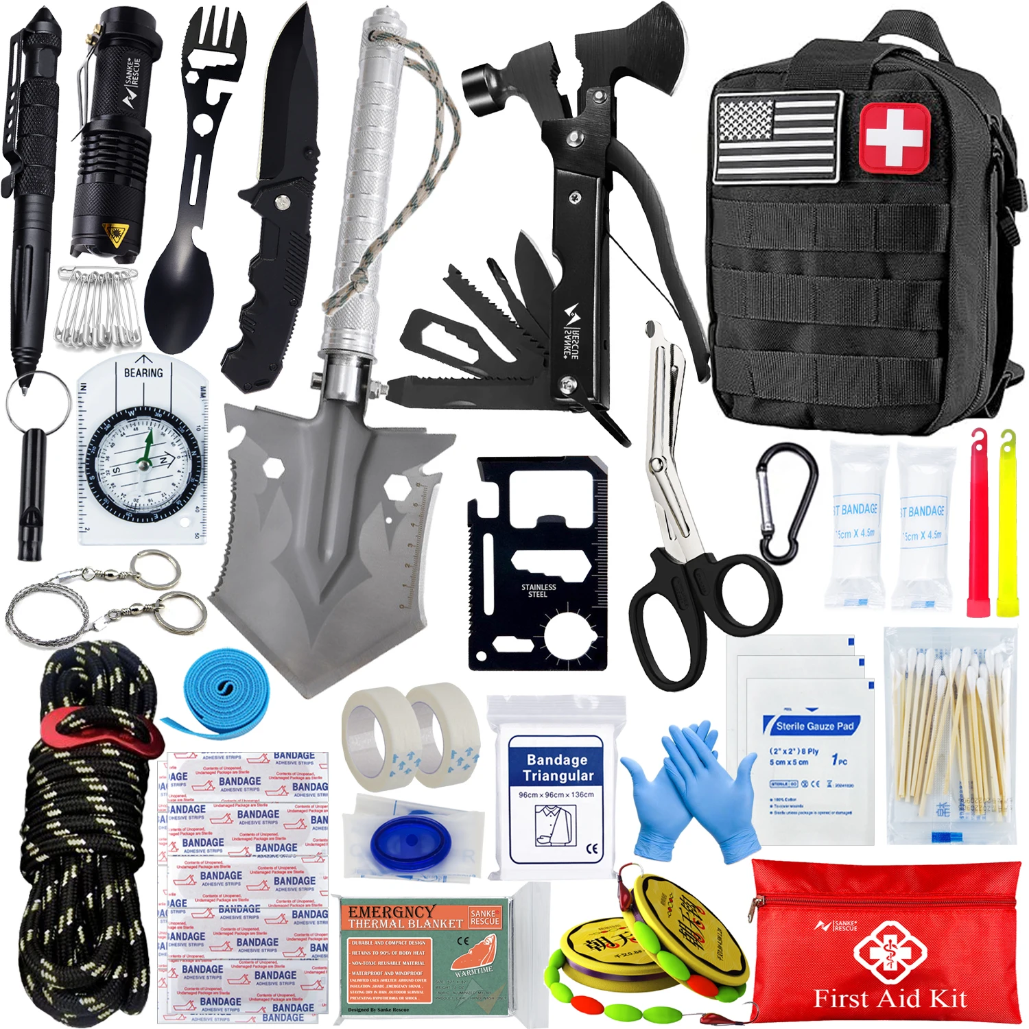 Survival Kit and First Aid Kit Professional Survival Gear Equipment with Molle Pouchfor Men Dad Husband Who Like Camping Outdoor