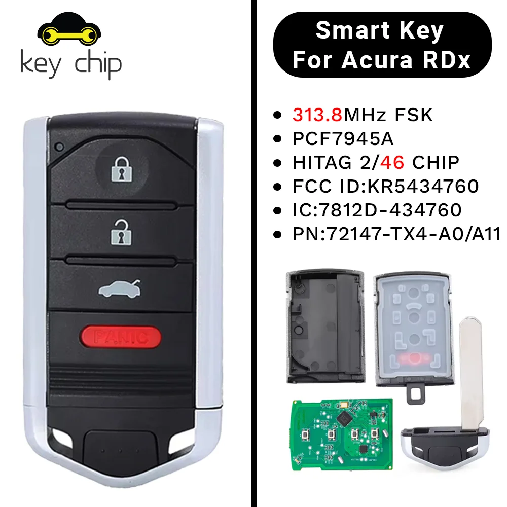 

Чип ключа M3N5WY8145 KR5434760 Дистанционный брелок для Acura TL 2009 2010 2011 2012 для Acura RDX ILX 2013 2014 2015 313,8 МГц