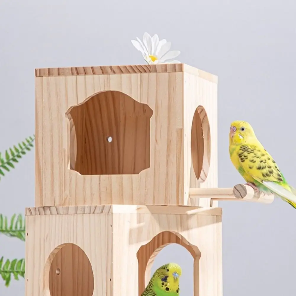 Solid Wood Wooden Bird House Cage Square Convenient Bird House Nest Warm Eco-friendly Parrot Wood House Bird Viewing