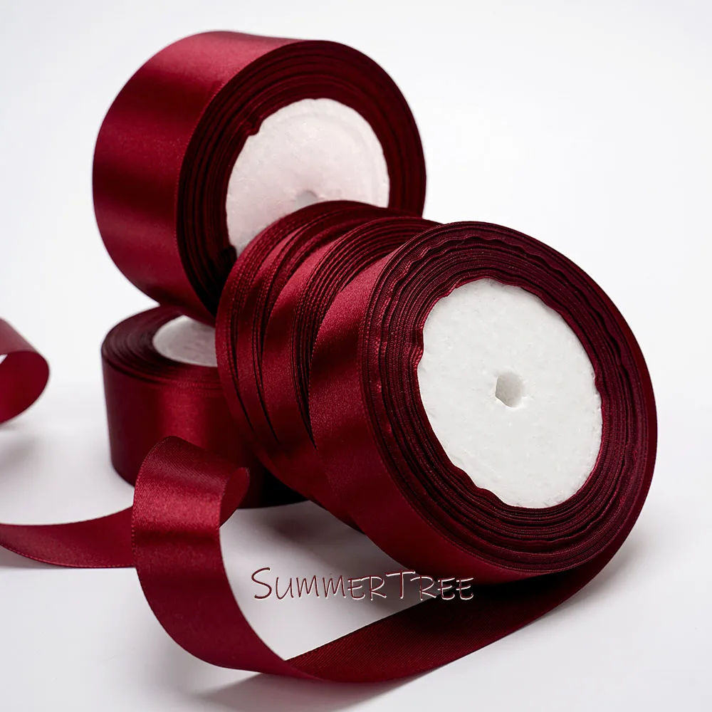 Burgunderrotes Seidensatinband, 22,8 Meter, 6 mm, 10 mm, 15 mm, 25 mm, 38 mm, 50 mm, Weinrot, für handgefertigte DIY-Geschenkverpackungen, Hochzeit, Party, Dekoration