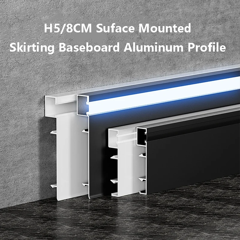 Suface Mounted H5/8CM Skirting Baseboard Aluminum Profile Channel Corridor Floor Corner Wall Skirting Line Hard Strip Light