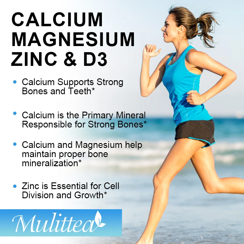 Mulittea Calcium Magnesium and Zinc Gummies Strong Bones Teeth Heart Nerve Health Increase Immune System Function Supplement