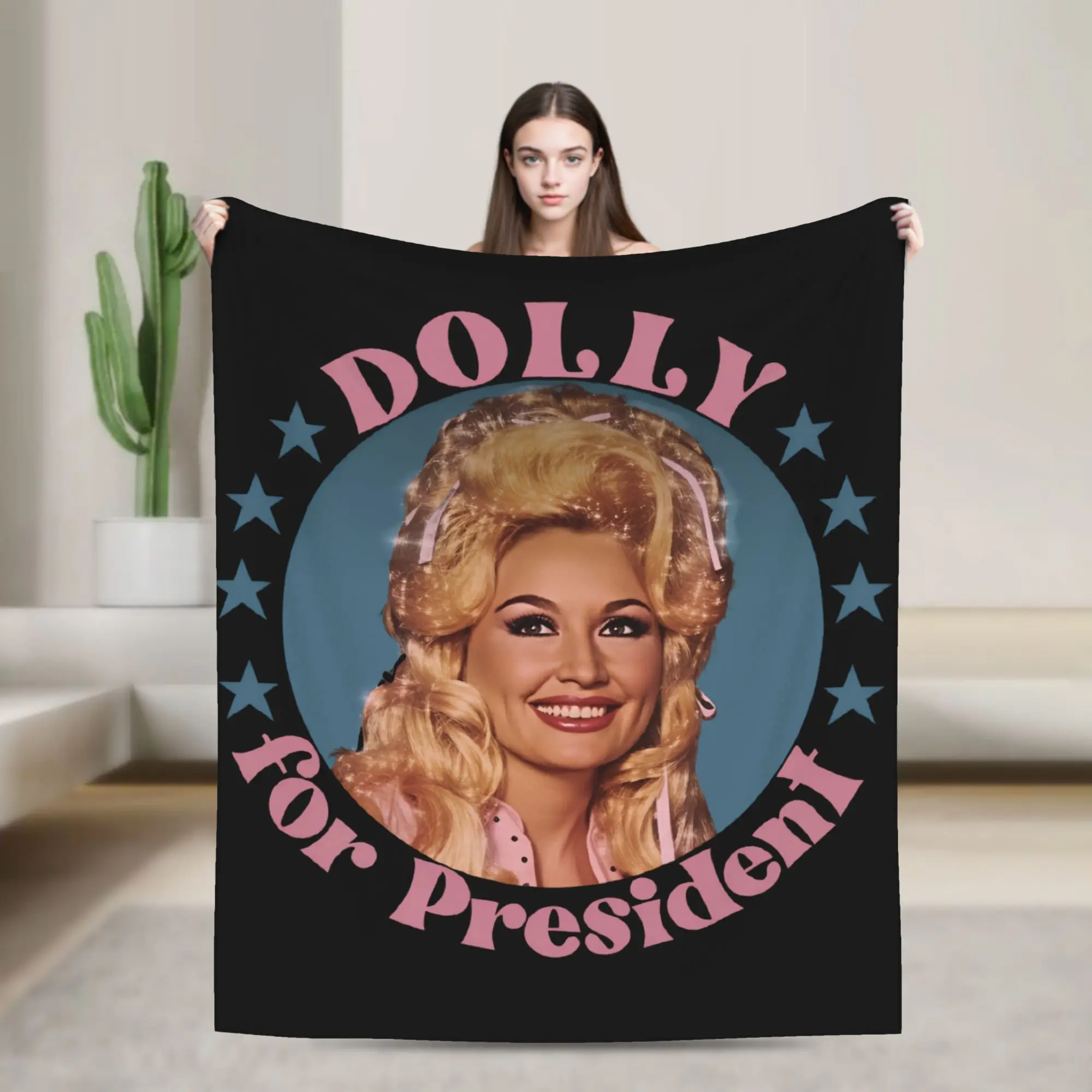 D-Dollys America Singer Knitted Blanket Flannel Dolly Parton Lightweight Thin Throw Blankets for Outdoor Travel Bedspread