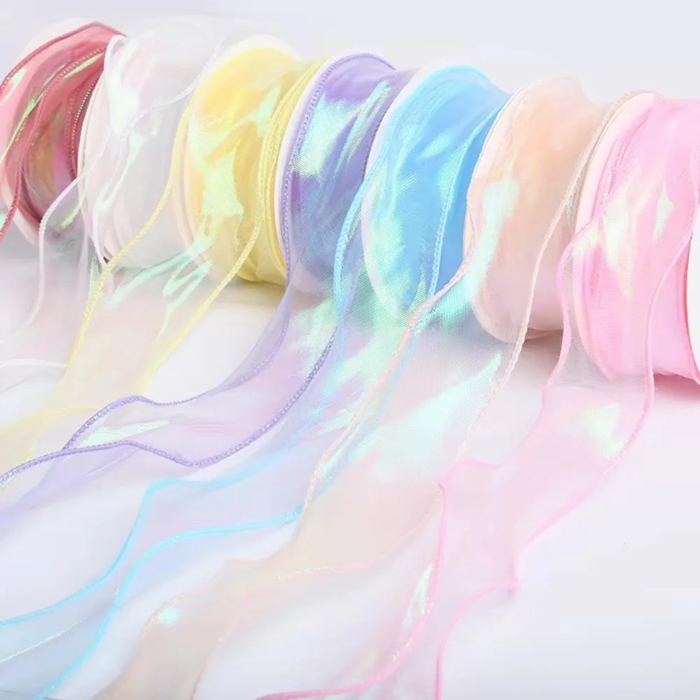 10 Yards Fishtail Yarn Bead Ribbon 40MM DIY Craft Reflective Iridescent Wavy Edge Ribbon Gradient/Pleats/Magic/Gold Edge