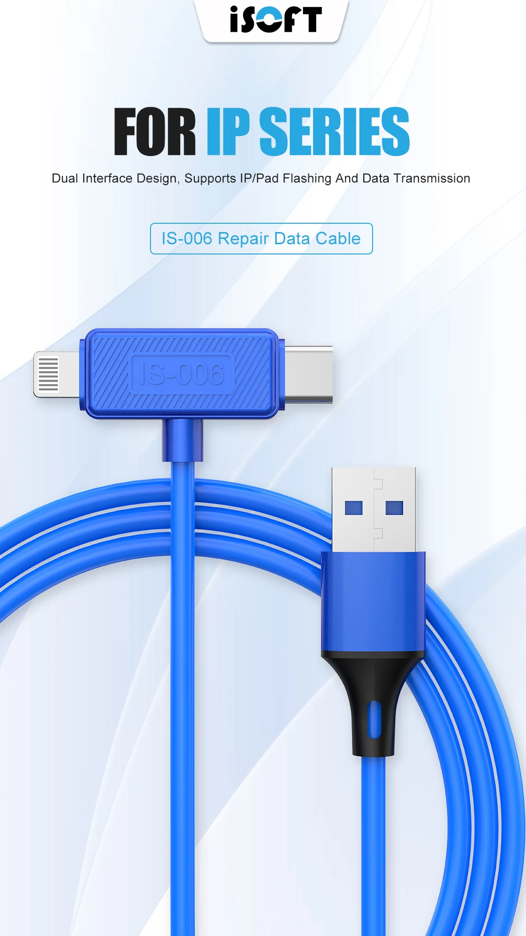 New ISOFT IS-006 dual-ended repair data cable, one line, three uses, support IP/Pad series charging, recovery, data transfer