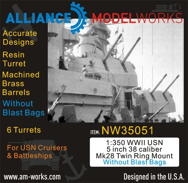 AM-WORKS NW35051 1/350 WWII USN 5 inch 38 Caliber Mk28 Twin Mount wo/Blast Bags - Upgrade Detail Set