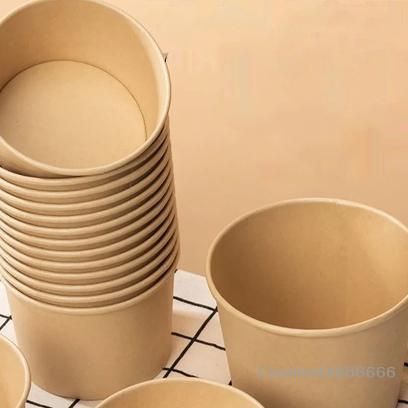 

5Set Disposable Kraft Paper Bowl With Lid Salad Food Packing Carton Disposable Food Container