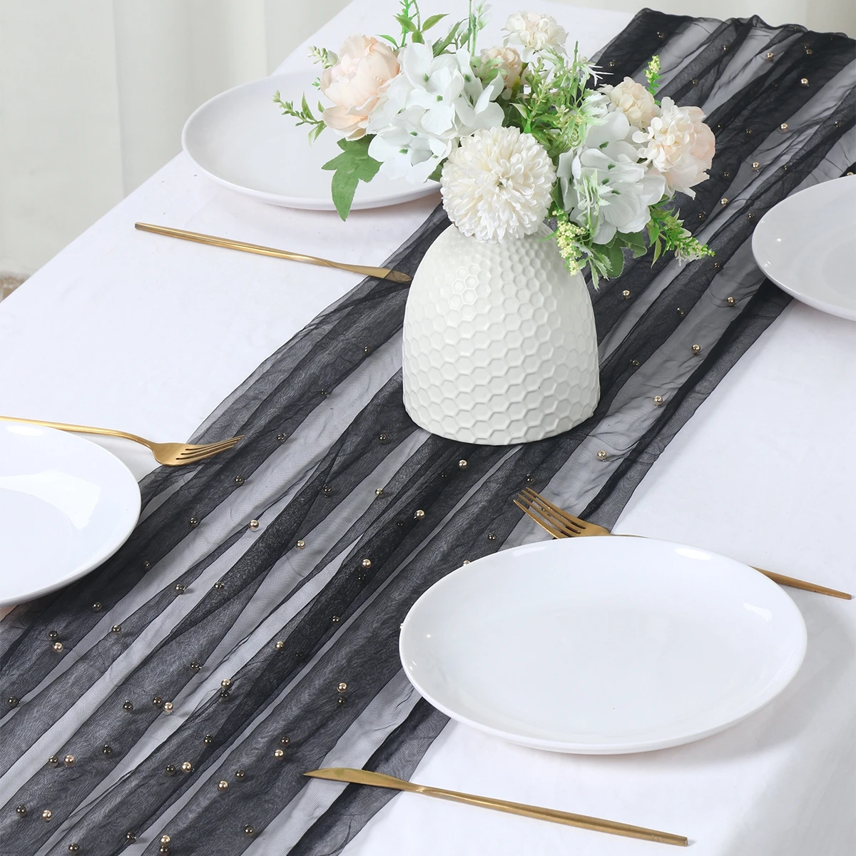 Semi-Sheer Gauze Table Runner Sage Cheesecloth Table Setting Dining Pearl Wedding Party Christmas Banquets Arches Cake Decor