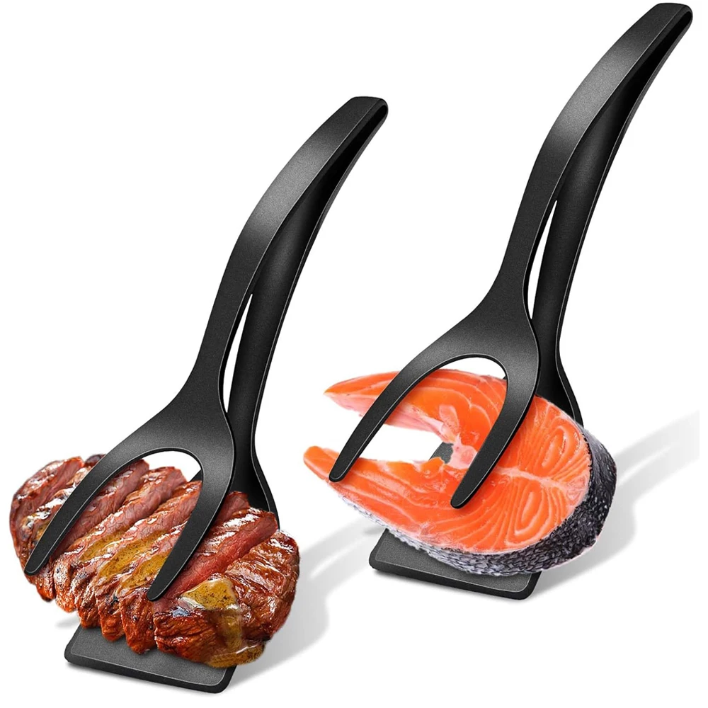 2 in 1 Grip Flip Spatula Clamp Egg Pancake Fish French Toast Omelette Making Non Stick Home Kitchen Cooking Turner Tool