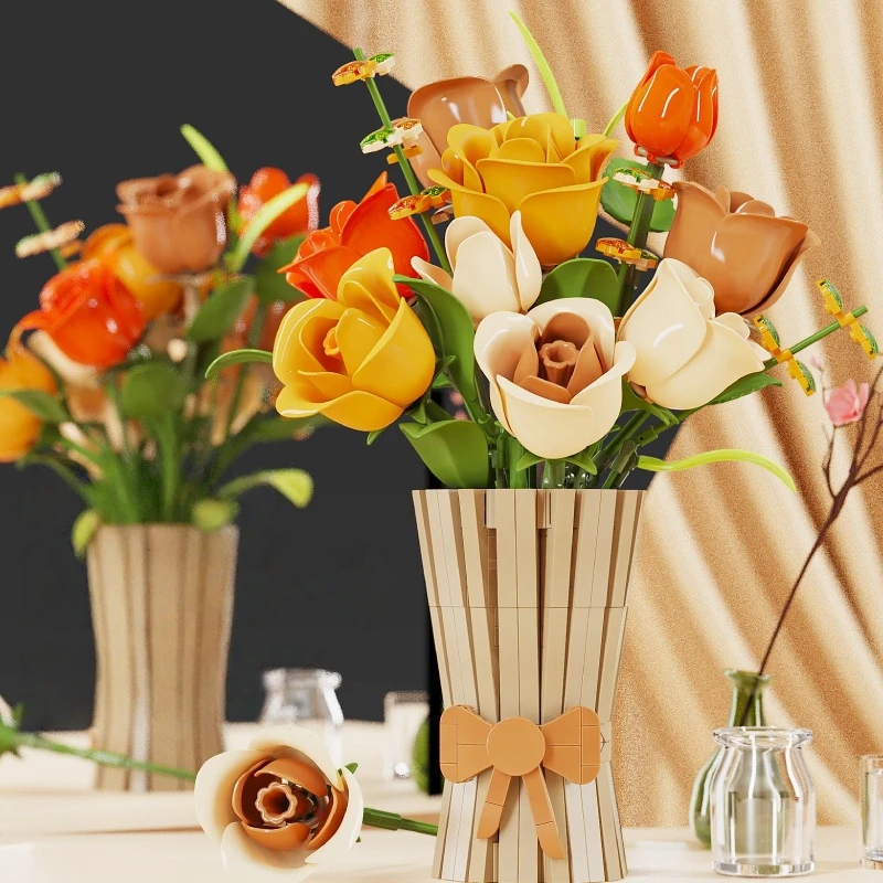 

Креативные изысканные строительные блоки с розами, искусственный цветок, сделай сам, домашний декор, украшение, подарки на день рождения, Рождество, Новый год