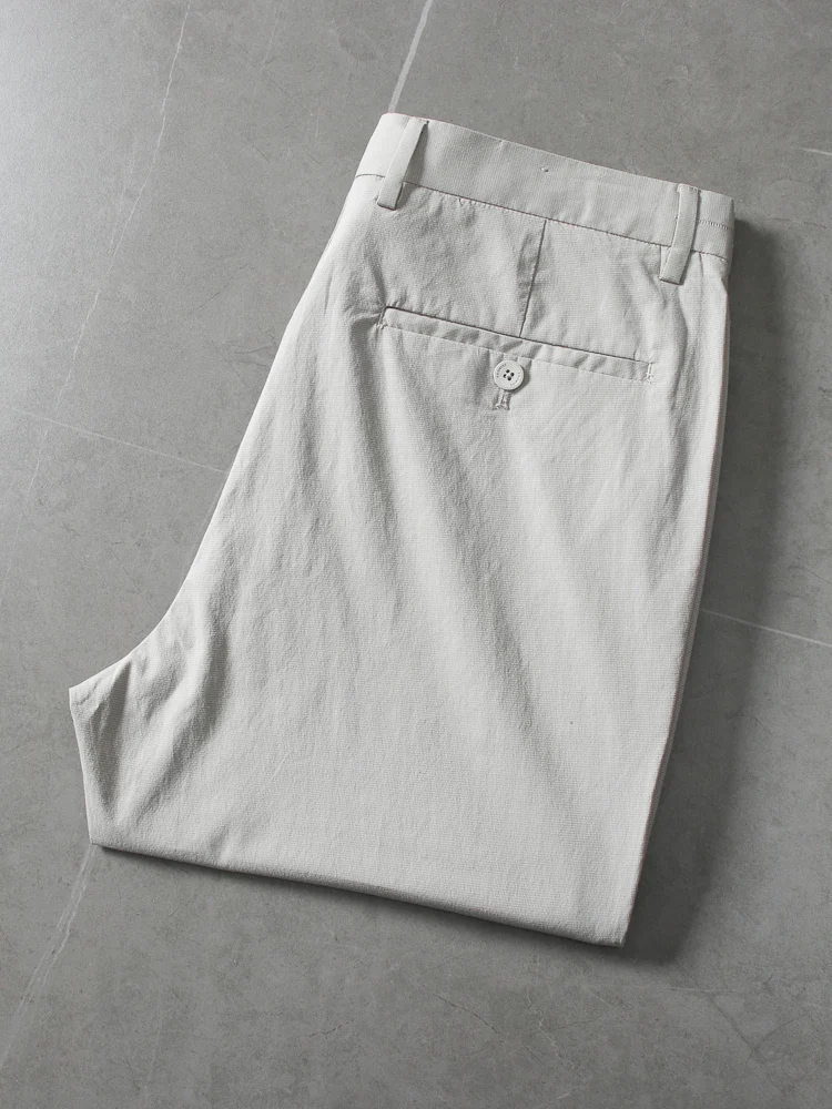 

Lcelan Cotton Men's Busin Casual Thin Pants Elastic Breathable Spring Summer Straight Leg Long Trousers Faion Urban Sle
