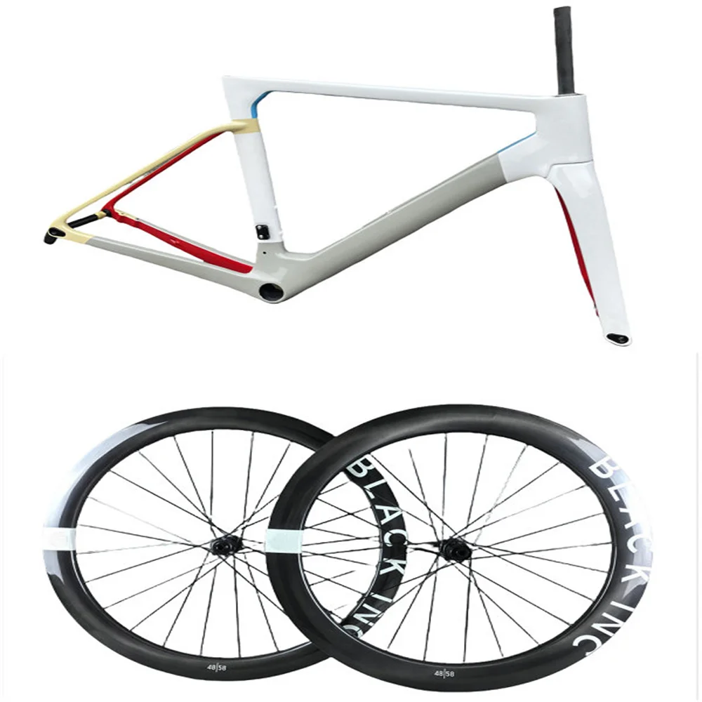 Custom Logo White Ostro Vam Carbon Road Bicycle Frame Glossy Disc With Handlebar and 50mm White Carbon Wheelset