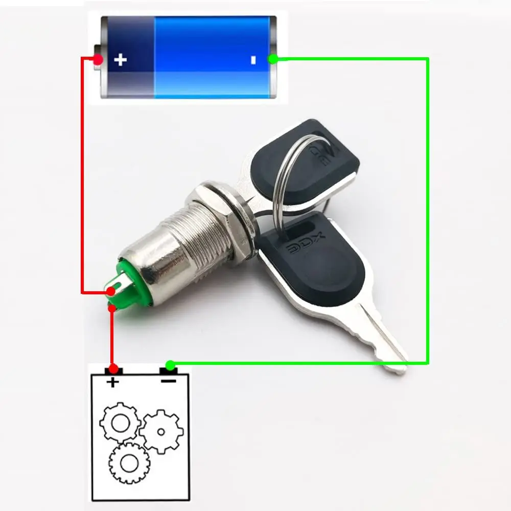 12mm Diameter Key Lock Switch Tubular Terminals ON OFF Function Metal Key Switch 2 Position Maintained Key Switch Control Panel
