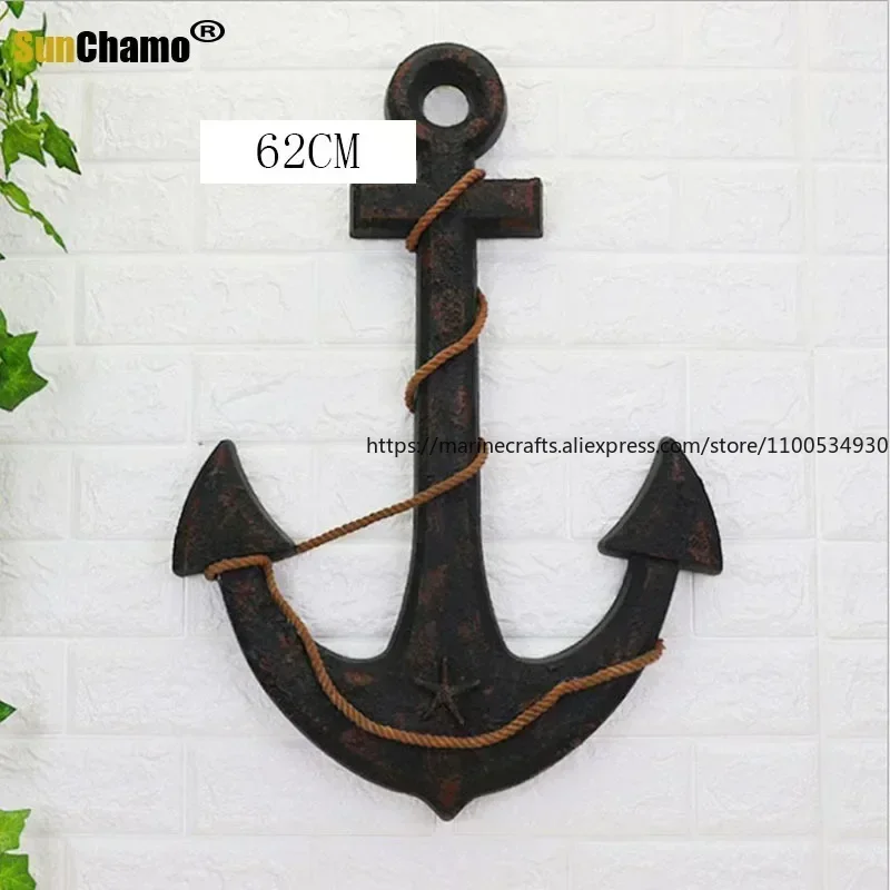 Mediterranean Vintage Wooden Ship Anchor Wall Hanging Nautical Home Decor Retro Marine Wall Art Background Decoration Ornament