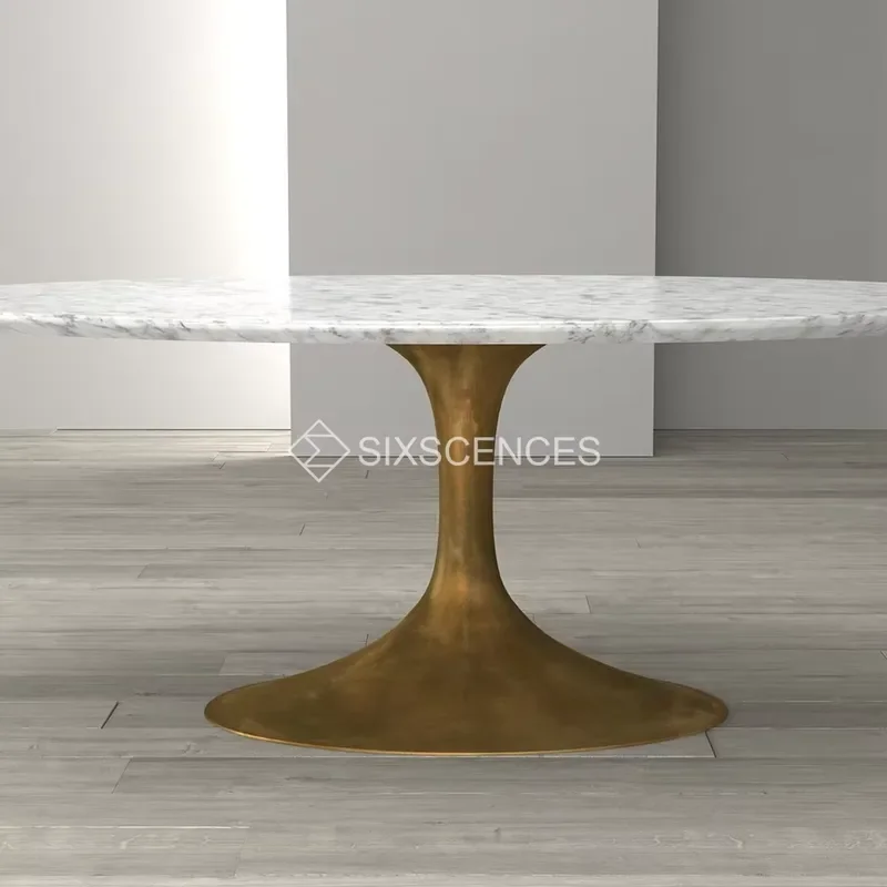 New Trend Furniture Marble Round Table Brass 6-seat Dining Table Design Home Dining Room Furniture for Villa