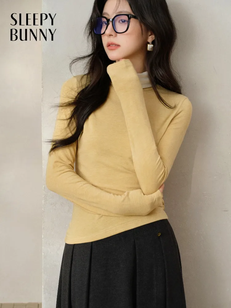 Top sottile a maniche lunghe con collo drappeggiato T-shirt da donna con strato base morbido ed elasticizzato Canottiera invernale aderente ed elegante con comoda e leggera