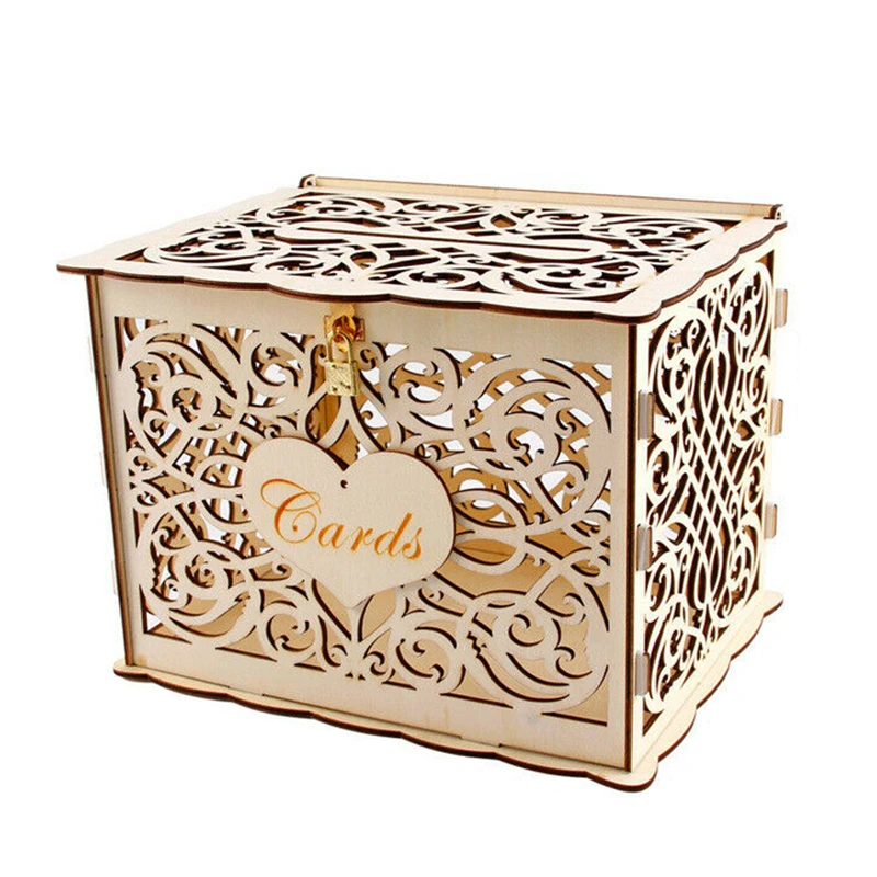 30X24X21cm DIY Wedding Gift Card Box Wooden Money Box with Lock Beautiful Wedding Decoration Birthday Party Supplies